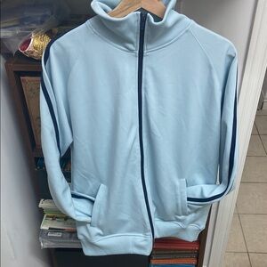 Vintage Boys’ Co Light Blue Track Jacket with Navy Stripes